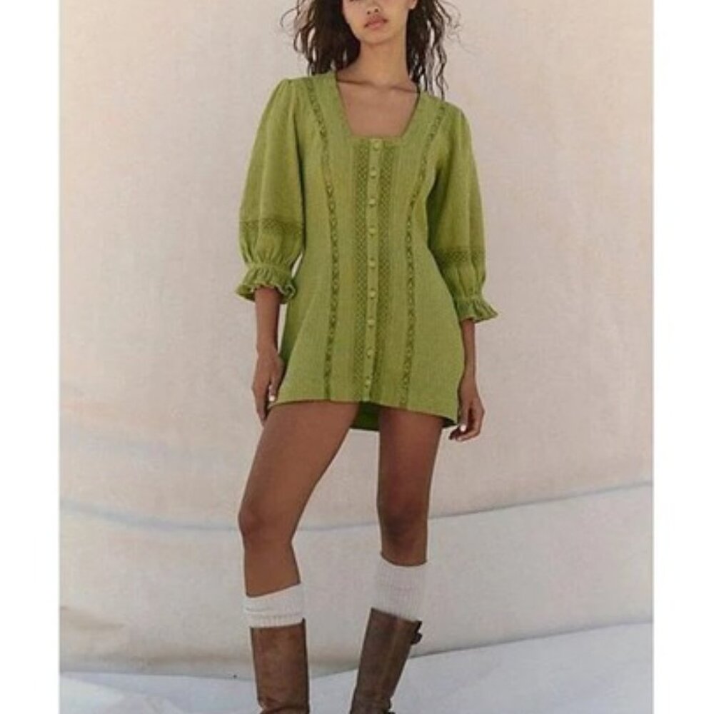 NWOT ~ Free People Free-est® "Jules" Mini Dress Green Crochet Lace - SIZE LARGE